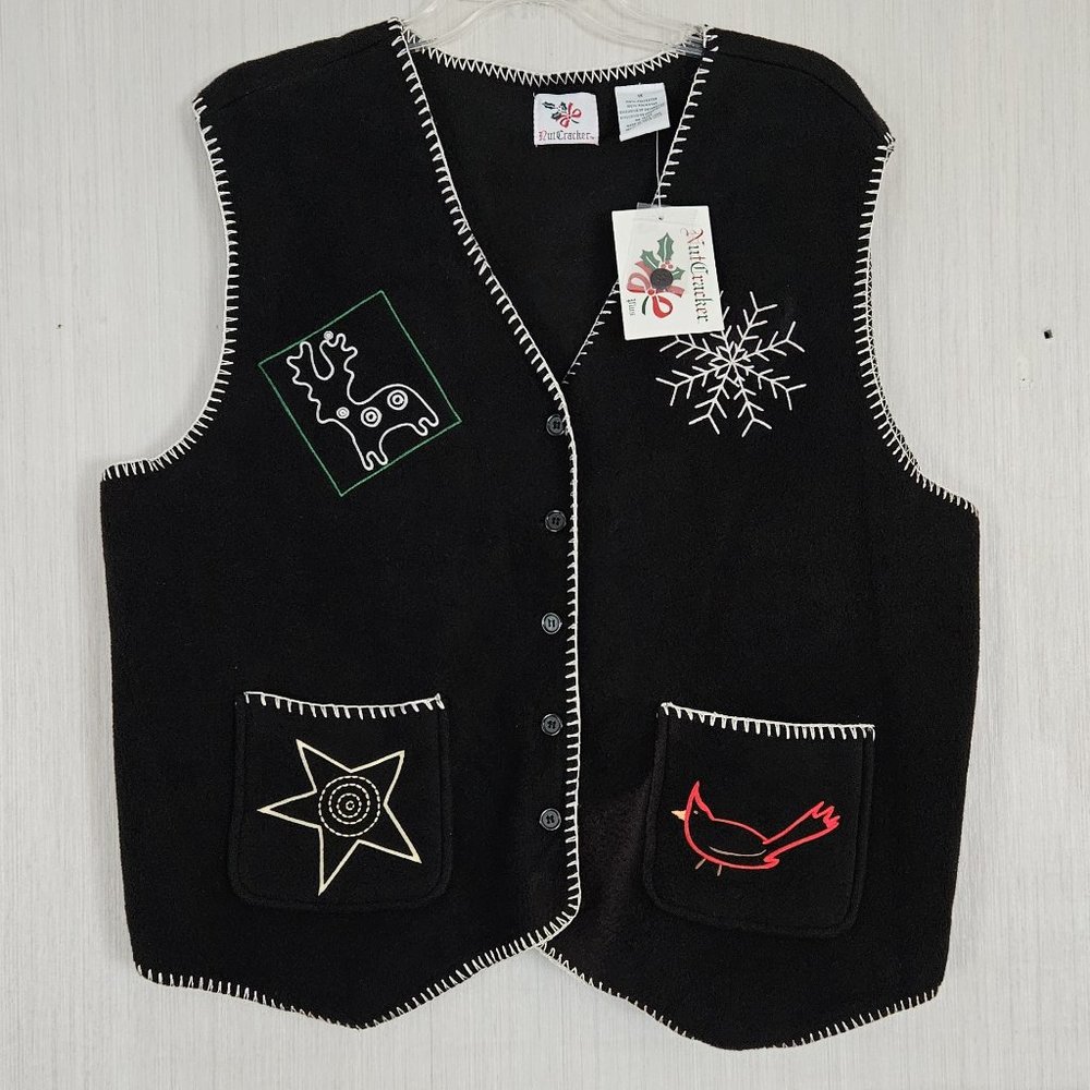 Basic Editions Black Vest with Embroidered Accents